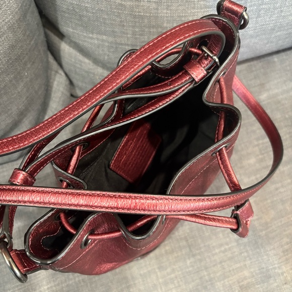 Coach Maroon Burgundy Leather Crossbody Drawstring Bucket Bag - Picture 5 of 9